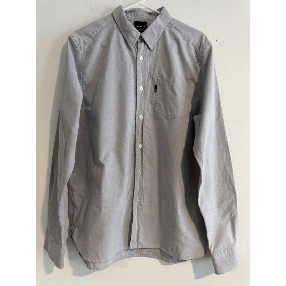 Oakley Custom Fit Oxford Button Down Shirt Mens Large Grey Chest Pocket